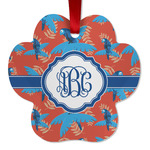 Blue Parrot Metal Paw Ornament - Double Sided w/ Monogram