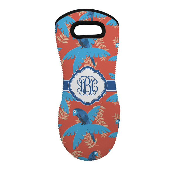 Custom Blue Parrot Neoprene Oven Mitt w/ Monograms