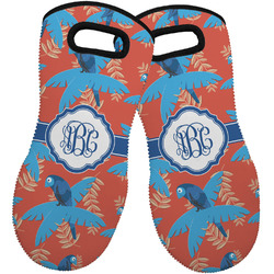 Blue Parrot Neoprene Oven Mitts - Set of 2 w/ Monogram