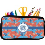 Blue Parrot Neoprene Pencil Case - Small w/ Monogram