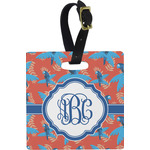 Blue Parrot Plastic Luggage Tag - Square w/ Monogram