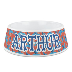 Blue Parrot Plastic Dog Bowl (Personalized)