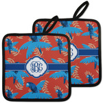 Blue Parrot Pot Holders - Set of 2 w/ Monogram