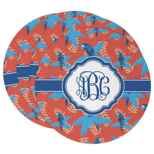 Custom Blue Parrot Round Paper Coasters w/ Monograms