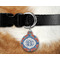 Blue Parrot Round Pet Tag on Collar & Dog