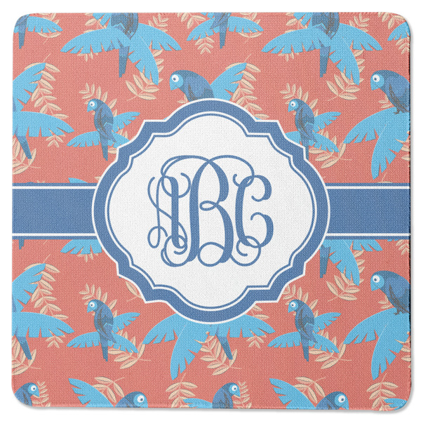 Custom Blue Parrot Square Rubber Backed Coaster (Personalized)