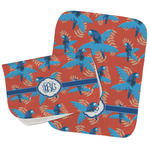 Blue Parrot Burp Cloths - Fleece - Set of 2 w/ Monogram