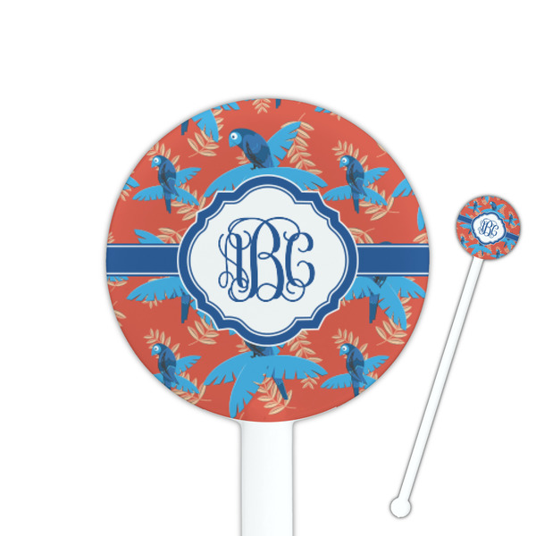 Custom Blue Parrot 5.5" Round Plastic Stir Sticks - White - Single Sided (Personalized)