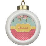 Easter Birdhouses Ceramic Ball Ornament (Personalized)