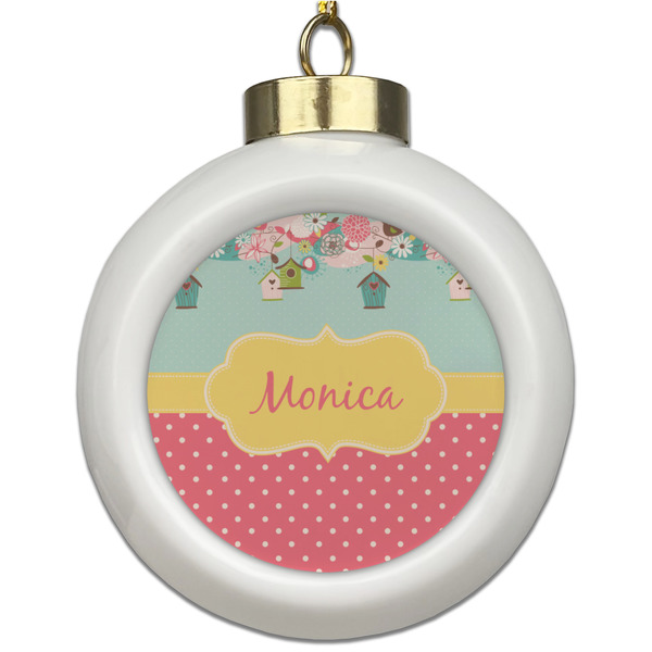 Custom Easter Birdhouses Ceramic Ball Ornament (Personalized)