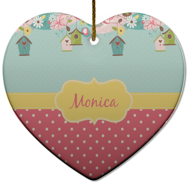 Custom Easter Birdhouses Heart Ceramic Ornament w/ Name or Text