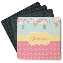 Easter Birdhouses Square Rubber Backed Coasters - Set of 4 (Personalized)