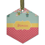 Easter Birdhouses Flat Glass Ornament - Hexagon w/ Name or Text