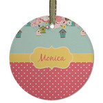 Easter Birdhouses Flat Glass Ornament - Round w/ Name or Text