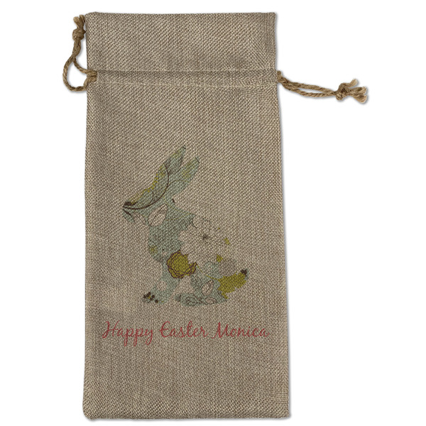 Custom Easter Birdhouses Large Burlap Gift Bag - Front (Personalized)