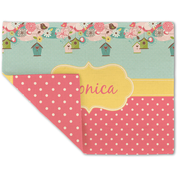 Custom Easter Birdhouses Double-Sided Linen Placemat - Single w/ Name or Text