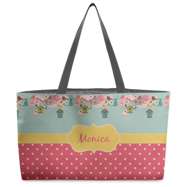 Custom Easter Birdhouses Beach Totes Bag - w/ Black Handles (Personalized)