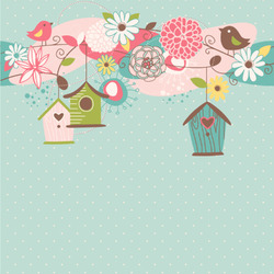 Easter Birdhouses Wallpaper & Surface Covering (Water Activated 24"x 24" Sample)