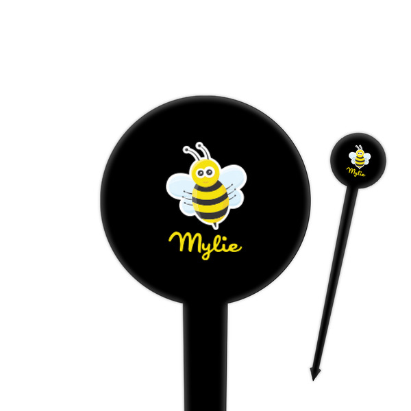 Custom Buzzing Bee 4" Round Plastic Food Picks - Black - Single Sided (Personalized)