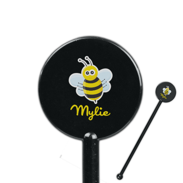 Custom Buzzing Bee 5.5" Round Plastic Stir Sticks - Black - Double Sided (Personalized)