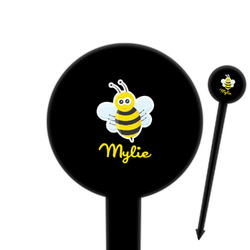 Buzzing Bee 6" Round Plastic Food Picks - Black - Single Sided (Personalized)