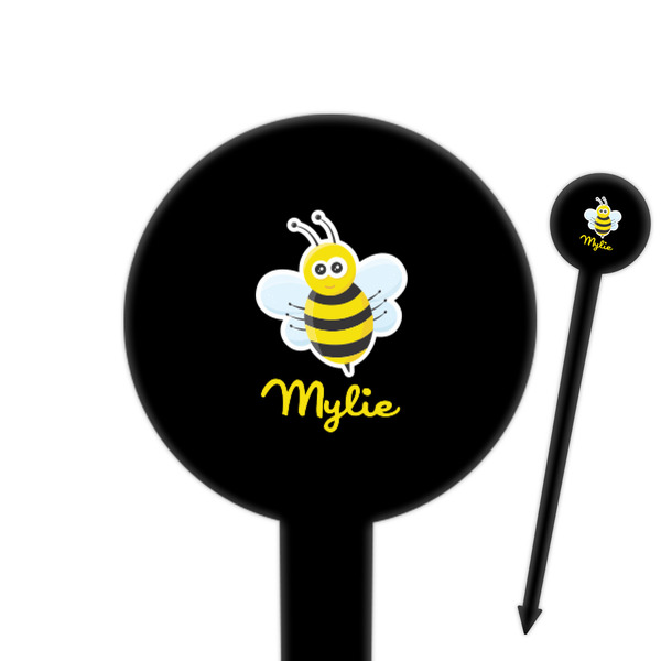 Custom Buzzing Bee 6" Round Plastic Food Picks - Black - Single Sided (Personalized)