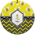 Buzzing Bee Round Ceramic Ornament w/ Name or Text