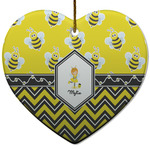 Buzzing Bee Heart Ceramic Ornament w/ Name or Text