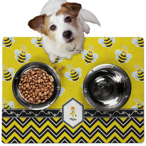 Custom Buzzing Bee Dog Food Mat - Medium w/ Name or Text