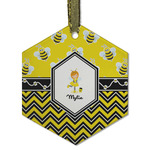 Buzzing Bee Flat Glass Ornament - Hexagon w/ Name or Text