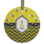 Buzzing Bee Flat Glass Ornament - Round w/ Name or Text