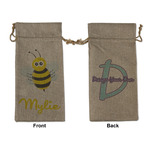 Buzzing Bee Large Burlap Gift Bag - Front & Back (Personalized)