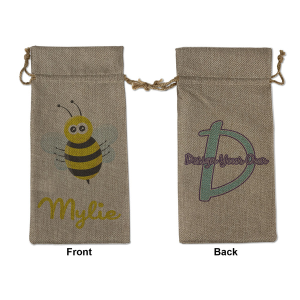 Custom Buzzing Bee Large Burlap Gift Bag - Front & Back (Personalized)