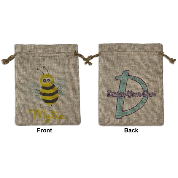 Custom Buzzing Bee Medium Burlap Gift Bag - Front & Back (Personalized)