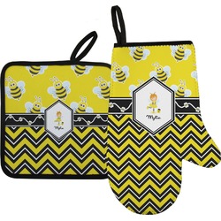 Buzzing Bee Right Oven Mitt & Pot Holder Set w/ Name or Text