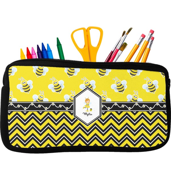 Custom Buzzing Bee Neoprene Pencil Case - Small w/ Name or Text