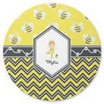 Buzzing Bee Round Rubber Backed Coaster (Personalized)