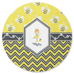 Buzzing Bee Round Rubber Backed Coaster (Personalized)