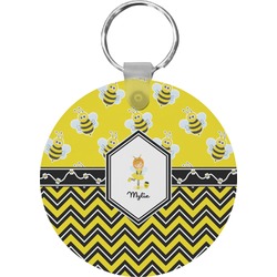 Buzzing Bee Round Plastic Keychain (Personalized)