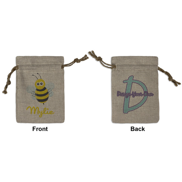 Custom Buzzing Bee Small Burlap Gift Bag - Front & Back (Personalized)