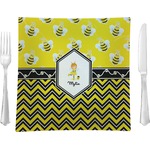 Buzzing Bee 9.5" Glass Square Lunch / Dinner Plate- Single or Set of 4 (Personalized)