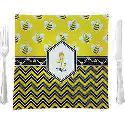 Buzzing Bee 9.5" Glass Square Lunch / Dinner Plate- Single or Set of 4 (Personalized)