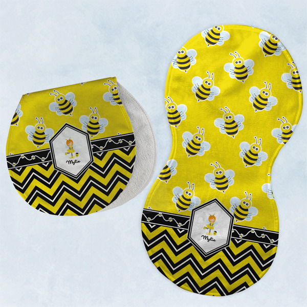 Custom Buzzing Bee Burp Pads - Velour - Set of 2 w/ Name or Text