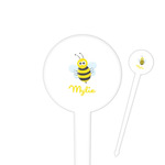 Buzzing Bee 4" Round Plastic Food Picks - White - Single Sided (Personalized)