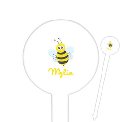 Buzzing Bee 6" Round Plastic Food Picks - White - Double Sided (Personalized)