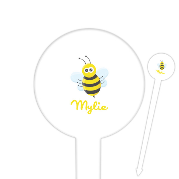 Custom Buzzing Bee 6" Round Plastic Food Picks - White - Single Sided (Personalized)