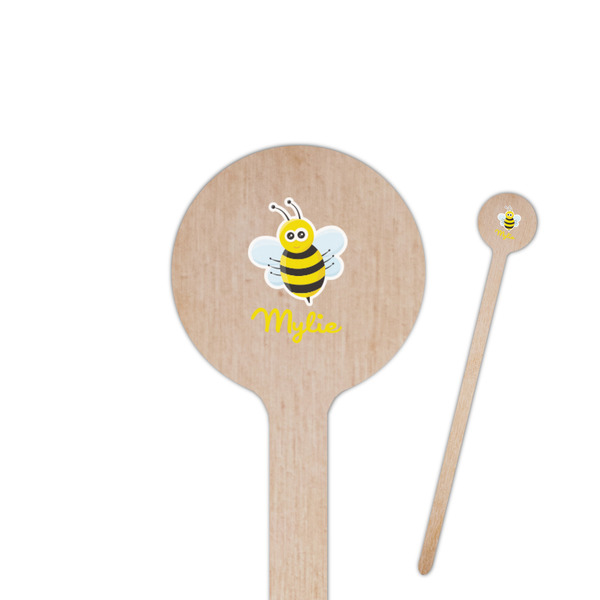 Custom Buzzing Bee 7.5" Round Wooden Stir Sticks - Single Sided (Personalized)