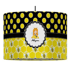Honeycomb, Bees & Polka Dots 16" Drum Pendant Lamp - Fabric (Personalized)