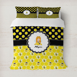 Honeycomb, Bees & Polka Dots Duvet Cover Set - Full / Queen (Personalized)