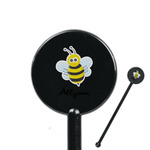 Honeycomb, Bees & Polka Dots 5.5" Round Plastic Stir Sticks - Black - Double Sided (Personalized)